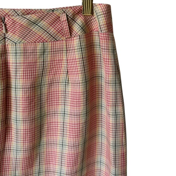 Vtg Worth Silk Linen Blend Skirt Plaid Faux Wrap Side Zip Lined Light Academia - Picture 7 of 15